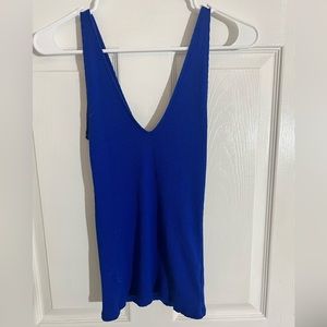 royal blue express one eleven ribbed v neck tank